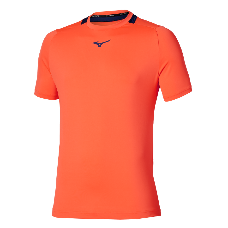 Mizuno Tennis Core Short Sleeve Tee Lava orange&times;beacon blue