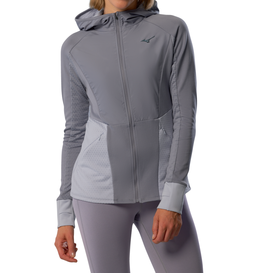 Mizuno Active Warmalite Hybrid Full Zip Hooded Long Sleeve Top  Quicksilver