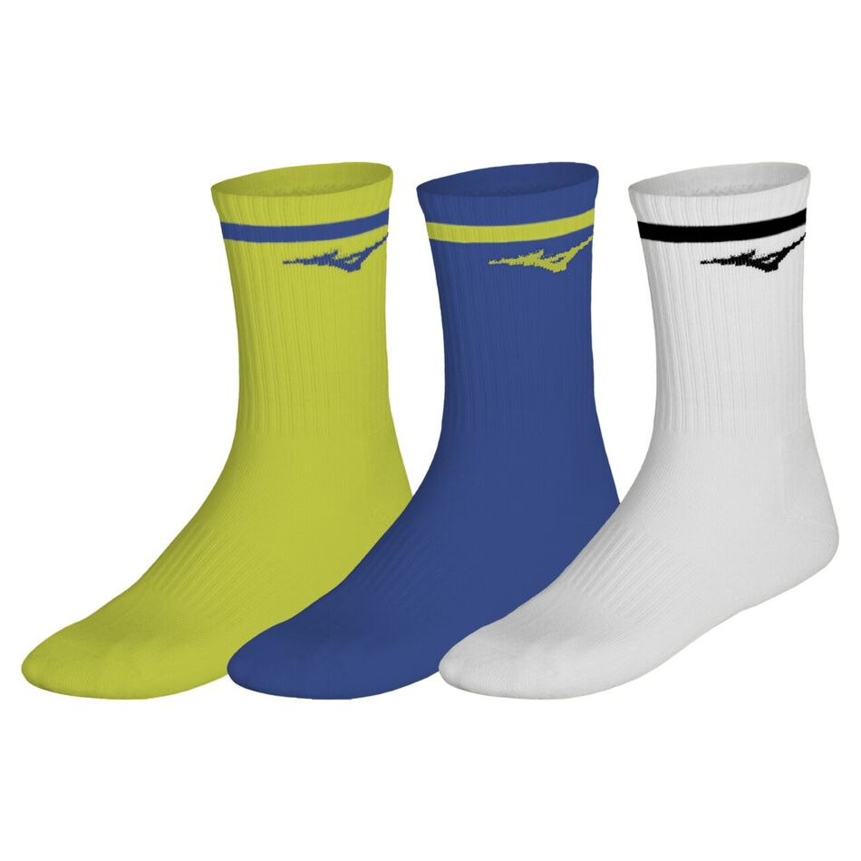 Mizuno TRAINING 3P SOCKS WITH LINE Lightning Yellow/Dazzling Blue/White