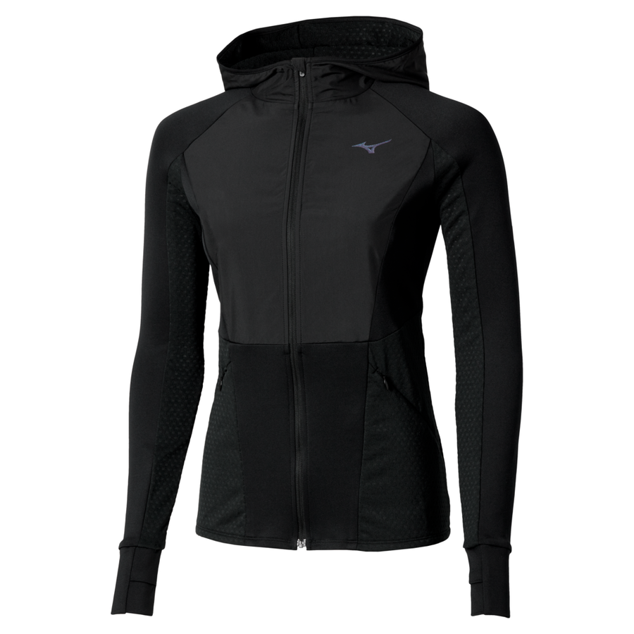 Mizuno Active Warmalite Hybrid Full Zip Hooded Long Sleeve Top  Black