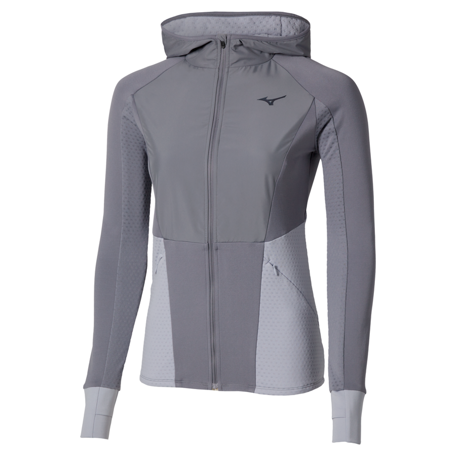 Mizuno Active Warmalite Hybrid Full Zip Hooded Long Sleeve Top  Quicksilver