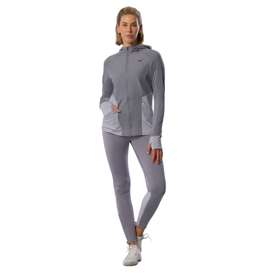 Mizuno Active Warmalite Hybrid Full Zip Hooded Long Sleeve Top  Quicksilver