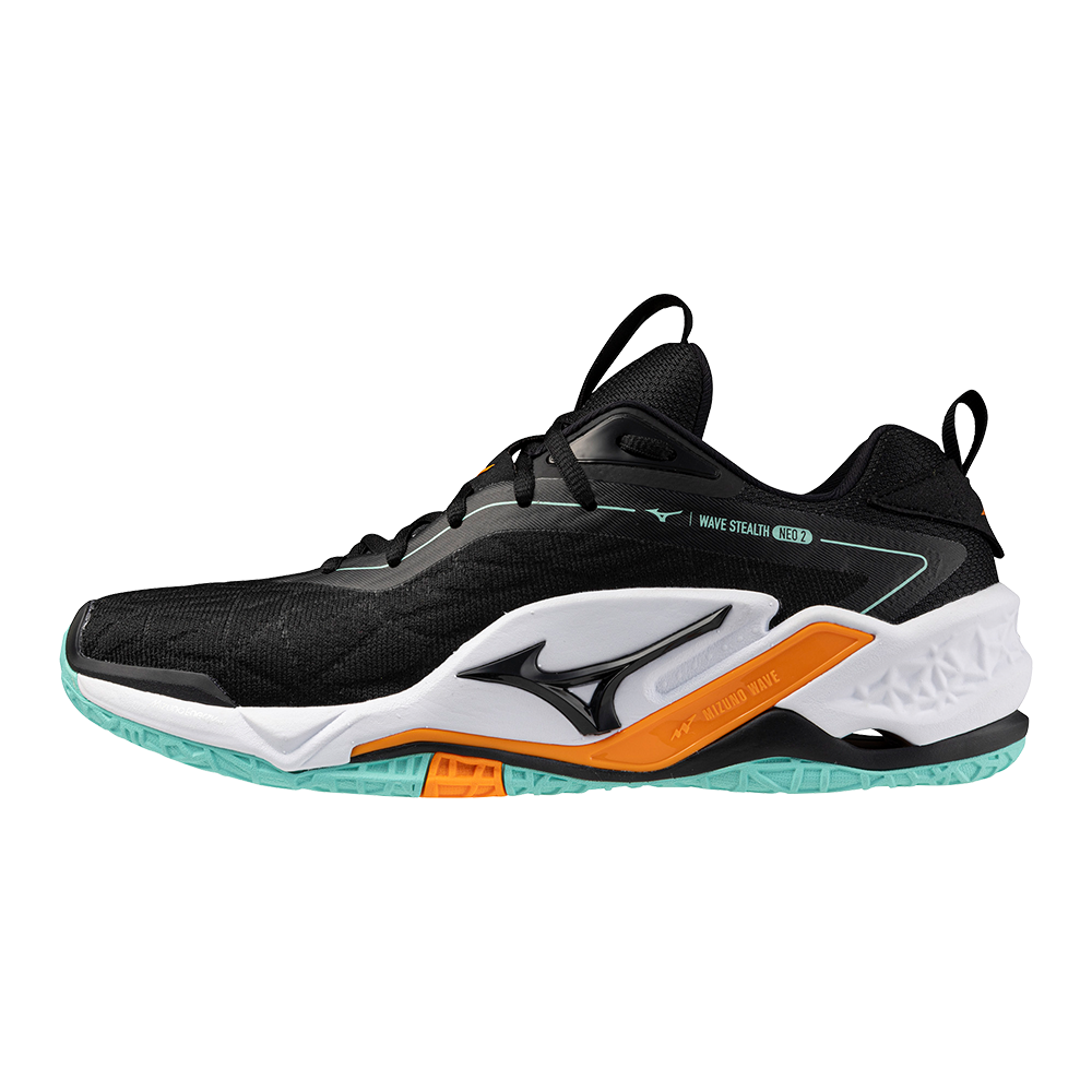 Produit : Mizuno WAVE STEALTH NEO 2 Chaussures de handball Noir/Tangelo/Ice Vert Femme/Hommee Taille42