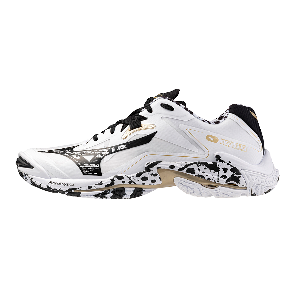 Mizuno WAVE LIGHTNING Z8 Scarpe da pallavolo Bianco/Nero/GE Oro Donna/Uomo Taglia46.5