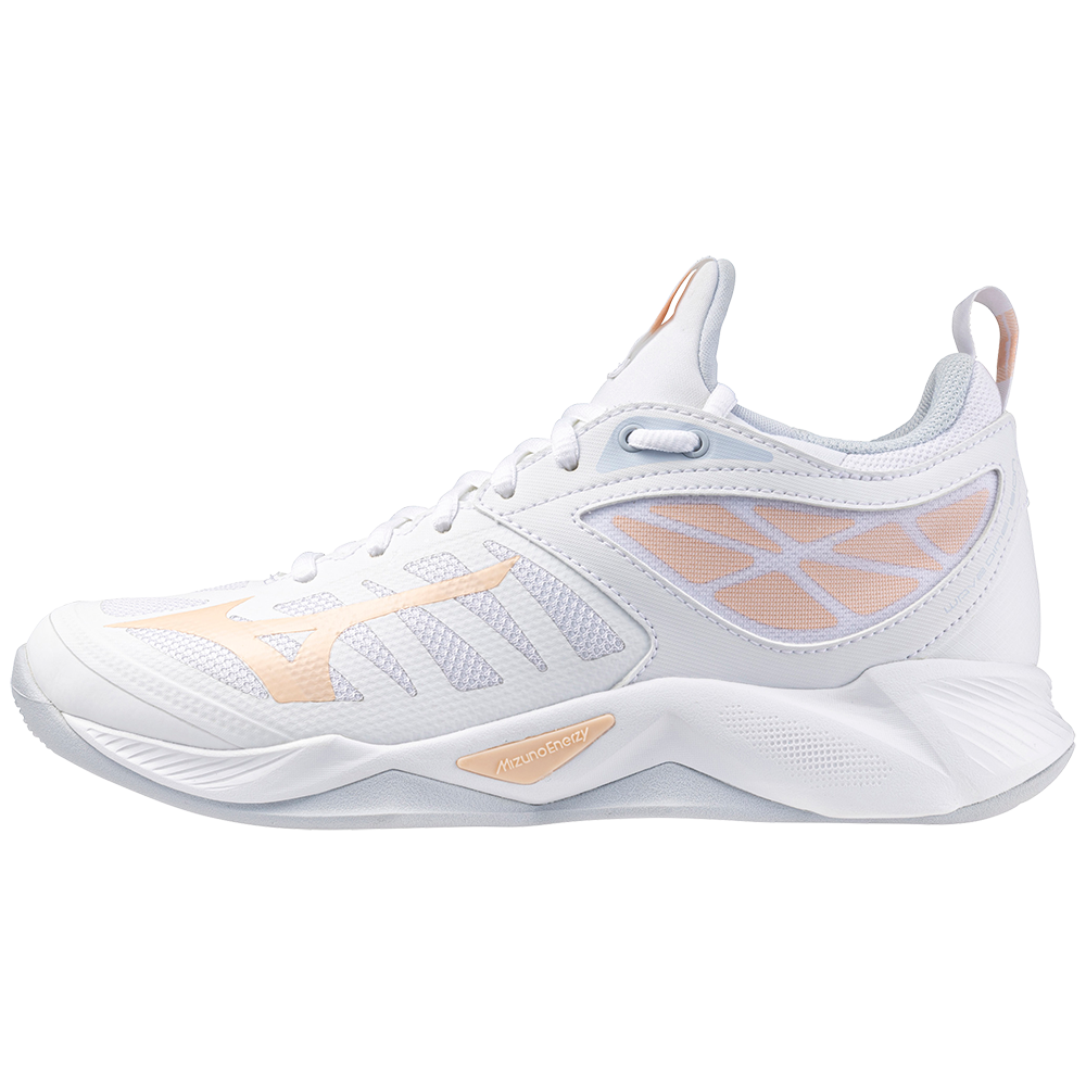 Mizuno WAVE DIMENSION Zapatillas de volleyball Blanco/PeachParfait/HalogenAzul Mujer Talla 36