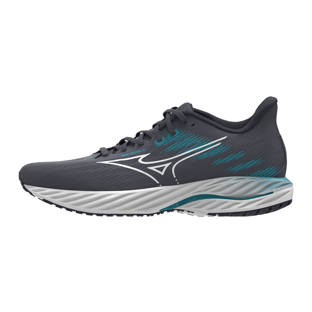 Mizuno WAVE INSPIRE 21 Scarpe da corsa Odyssey Gray/Bianco/Capri Breeze Uomo Taglia43