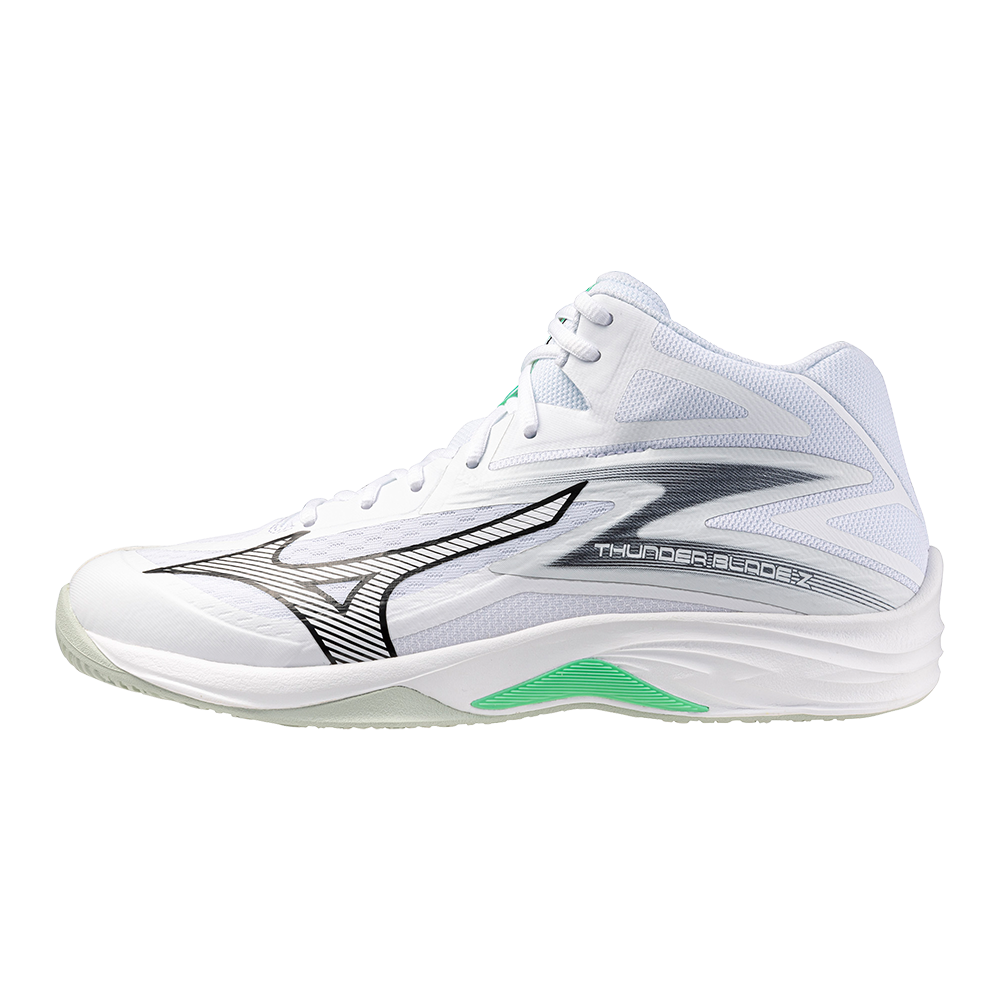 Mizuno Thunder Blade Z Mid Volleyball Weiß/Schwarz/Frozen Emerald Damen/Herren Grösse 44, 5