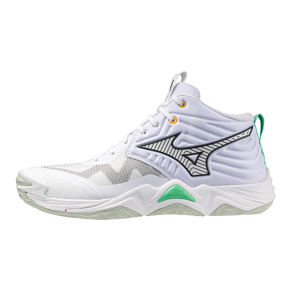 Mizuno WAVE MOMENTUM ELITE MID Volleybalschoenen Wit/Zwart/Frozen Emerald Dames/Heren Maat 38