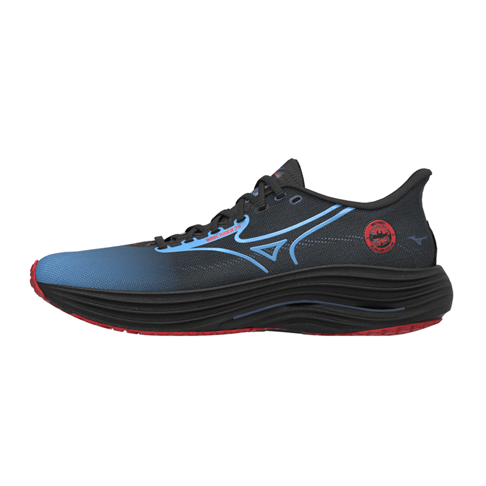 Mizuno WAVE RIDER 29 AMSTERDAM Scarpe da corsa Nero/All Aboard/High Risk Rosso Donna/Uomo Taglia40,5