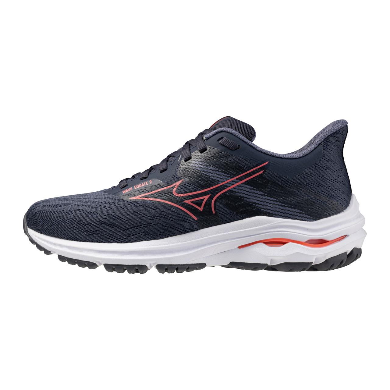 Mizuno Wave Equate 9 Running Odyssey Gray/Striking Coral/Blau Granite Damen Grösse 40