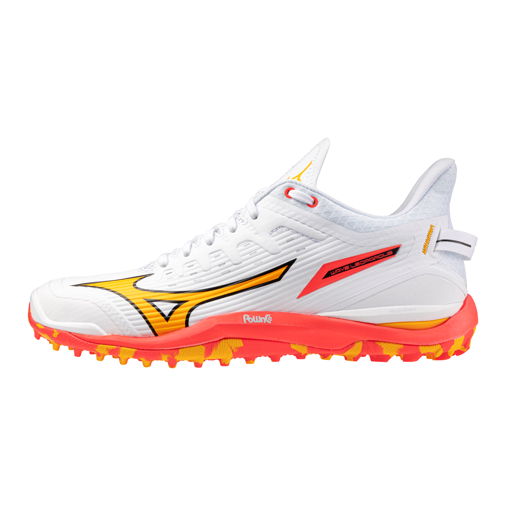Mizuno WAVE LEOPARDUS Hockeyschoenen Wit/Fiery Coral 2/Citrus Dames/Heren Maat 40,5