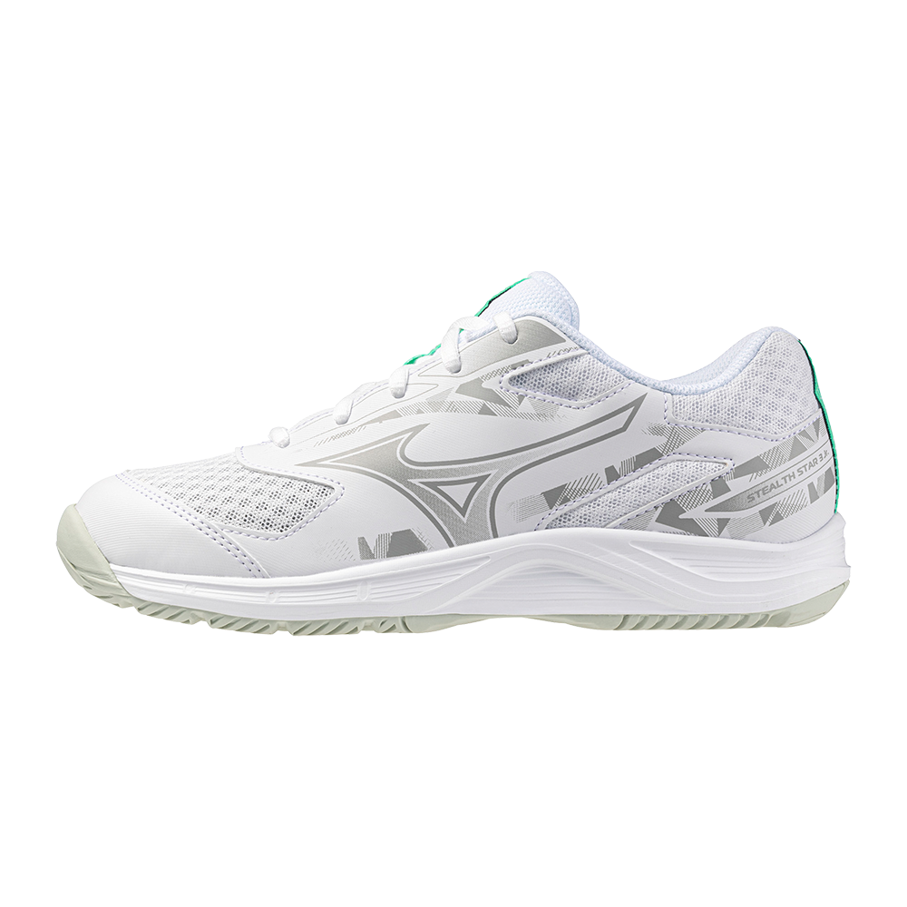 Mizuno STEALTH STAR 3 Jr. Handbalschoenen Wit/Zwart/Frozen Emerald Junior Maat 36,5
