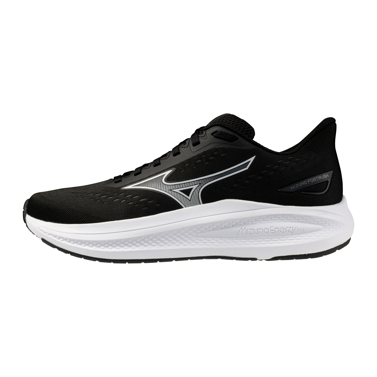 De Mizuno Fortrush Hardloopschoenen Dames hebben de volgende eigenschappen: De Mizuno Fortrush Hardloopschoenen voor dames is een hardloopschoen met een normale pasvorm en vetersluiting, geschikt voor neutrale lopers. Specificaties:  Pasvorm: normale pasvorm; vetersluiting Bovenwerk: mesh met synthetisch materiaal Pronatie: neutraal Demping: Mizuno Enerzy NXT-Foam biedt comfort en hoge dempende rebound-eigenschappen Ondergrond: harde ondergrond Buitenzool: X10 rubber gaat lang mee en geeft veel 