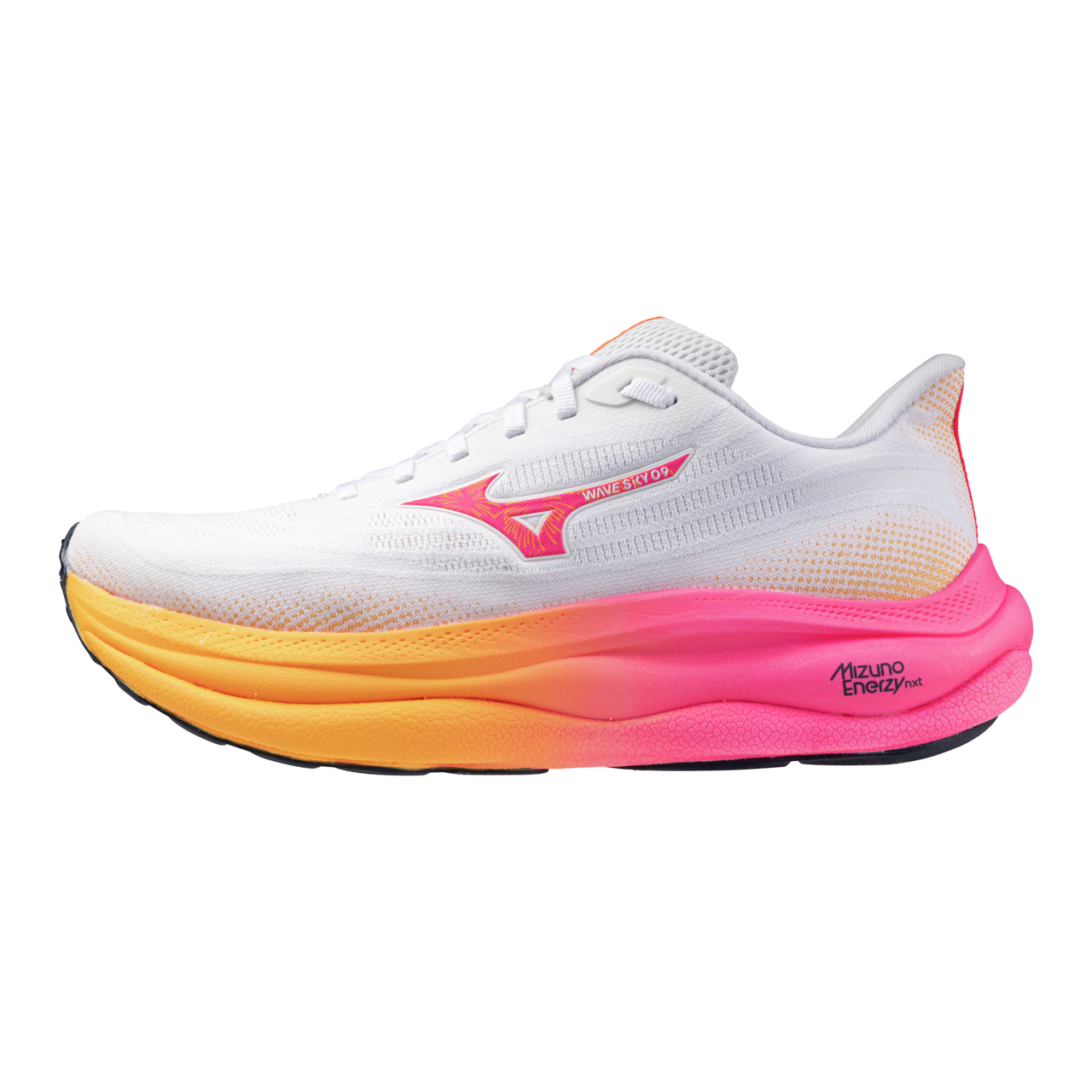 Mizuno Wave Sky 9 Running Weiß/Tang Orange/Rosa Tetra Damen/Herren Grösse 40, 5