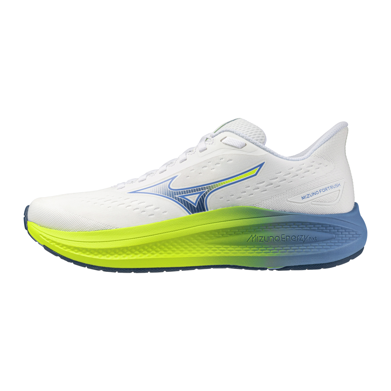 Les chaussures de course Mizuno Fortrush pour femmes, offrent les caractéristiques suivantes: Les chaussures de course Mizuno Fortrush, sont des chaussures de course qui présentent une coupe classique et une fermeture à lacets, adaptées aux coureurs ayant une foulée neutre. Spécifications:  Modèle: coupe classique; fermeture à lacets Empeigne: empeigne en mesh avec matière synthétique Type de foulée: neutre Amorti: la mousse Mizuno Enerzy NXT offre confort et des propriétés de rebond élevées Sur
