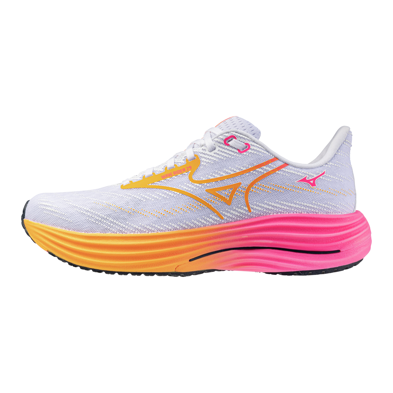 Mizuno Wave Rider 29 Running Weiß/Tang Orange/Rosa Tetra Damen/Herren Grösse 43