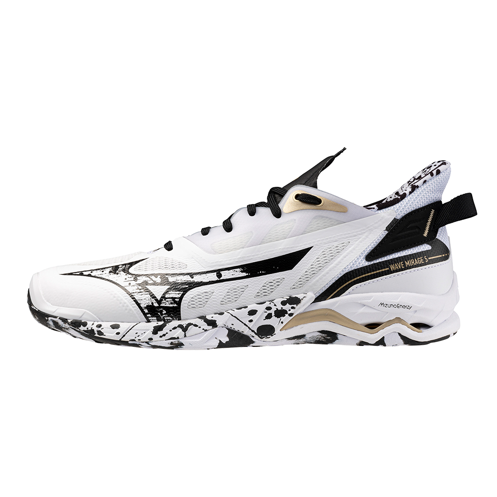 Mizuno WAVE MIRAGE 5 Scarpe da pallamano Bianco/Nero/GE Oro Donna/Uomo Taglia47.0