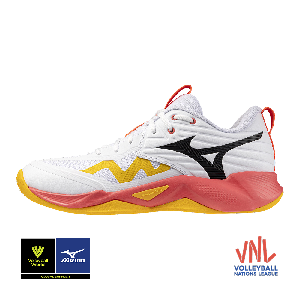 Mizuno WAVE MOMENTUM PRO Zapatillas de volleyball Blanco/Fiery Coral 2/Citrus Mujer/Hombreo Talla 38,5