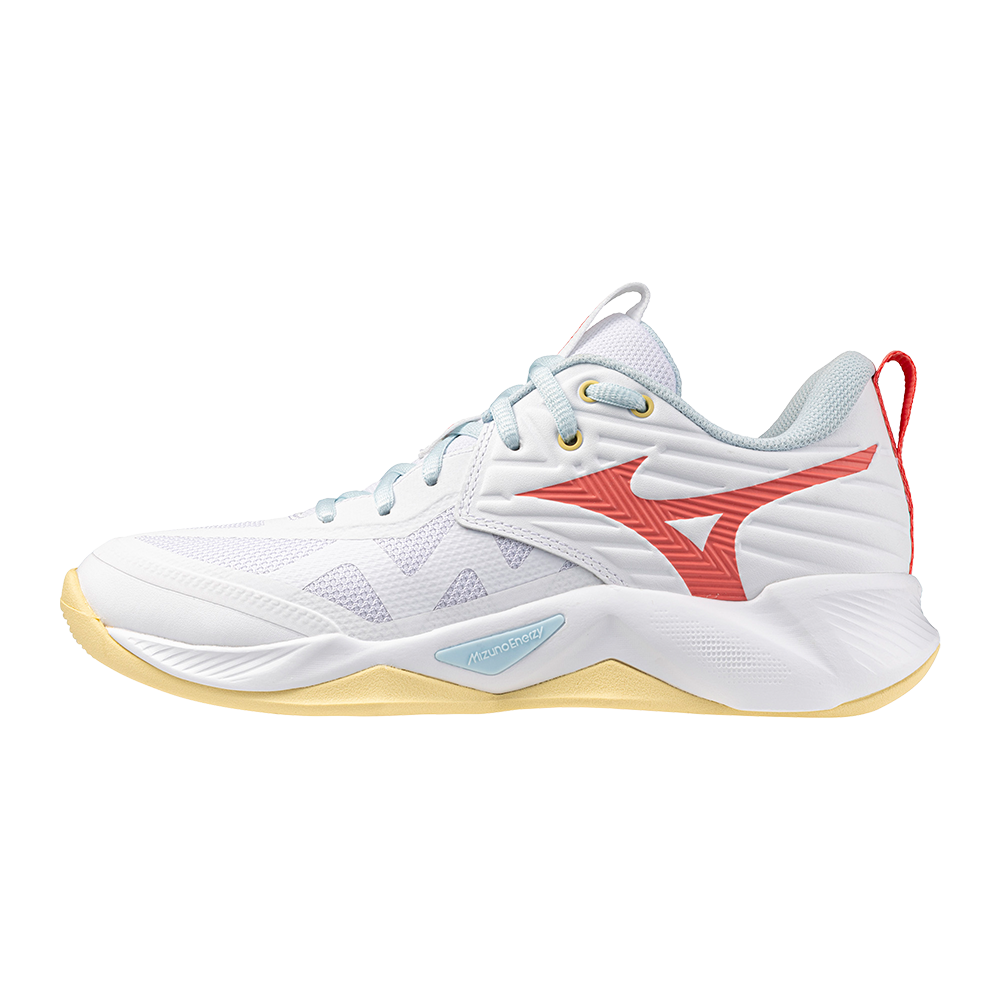 Mizuno Wave Momentum Pro Handball Weiß/Calypso Coral/Pale Banan Damen Grösse 42