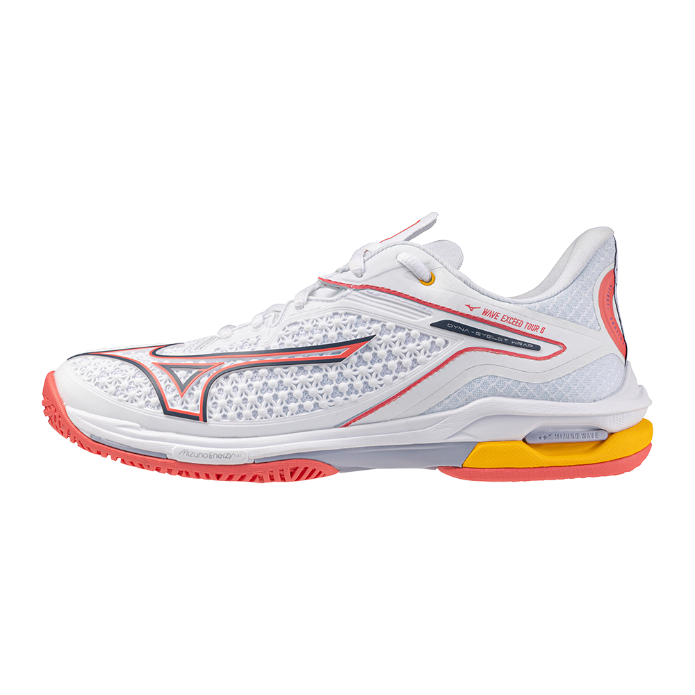 Mizuno WAVE EXCEED TOUR 6 AC Zapatillas de tenis Blanco/Calypso Coral/Icelandic Azul Mujer Talla 42,5