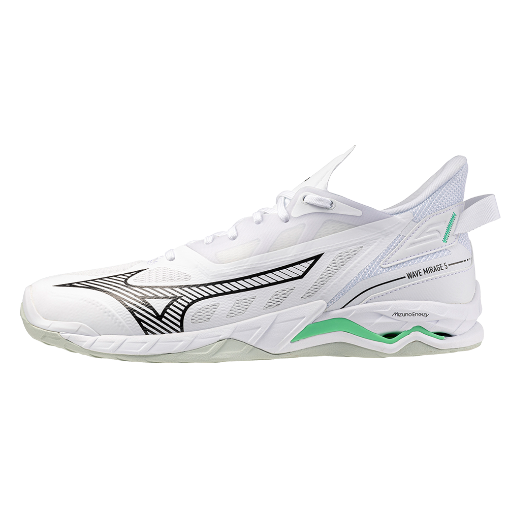 Mizuno WAVE MIRAGE 5 Handbalschoenen Wit/Zwart/Frozen Emerald Dames/Heren Maat 36,5