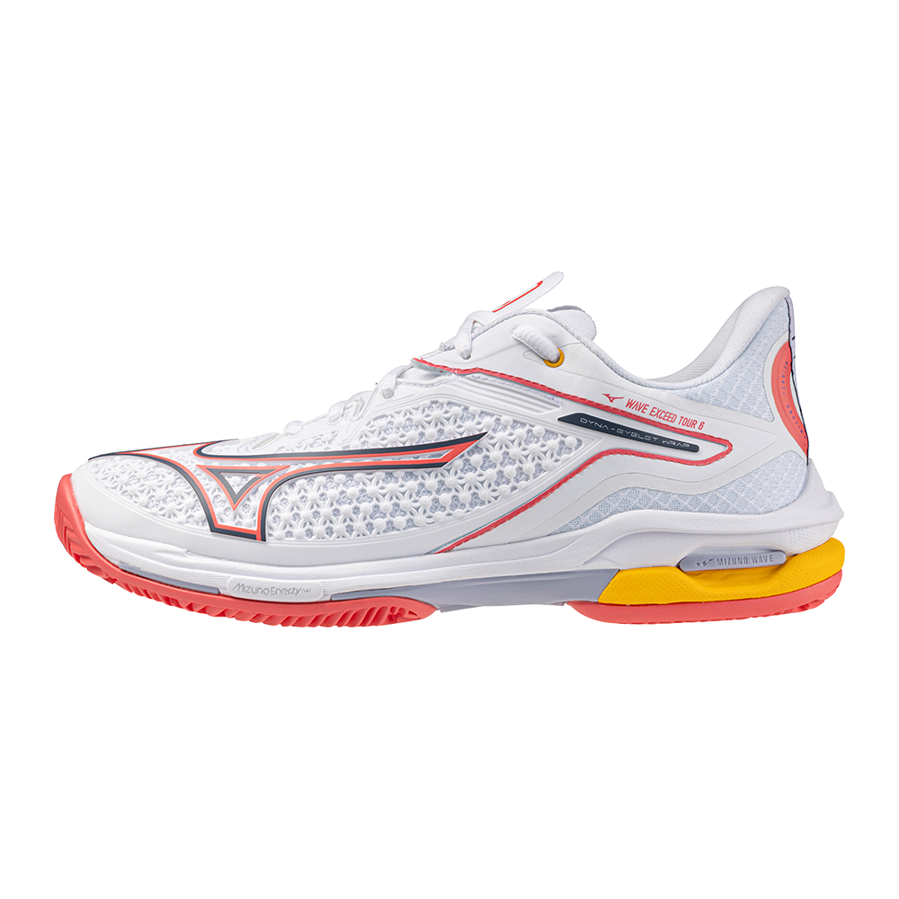 Mizuno WAVE EXCEED TOUR 6 CC Zapatillas de tenis Blanco/Calypso Coral/Icelandic Azul Mujer Talla 42